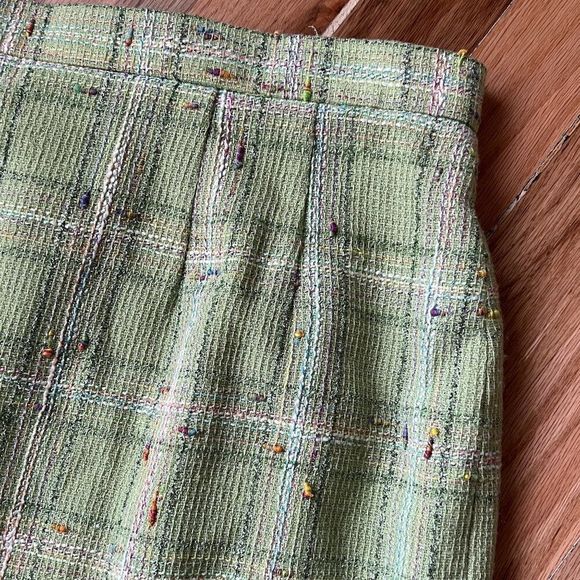 vtg 80s Carlisle lime green plaid wool blend skirt size 8 boucle straight lined - Picture 4 of 7